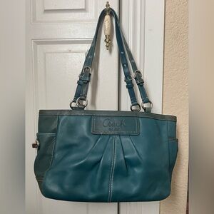 Coach Gallery Pleated East West Leather Shoulder Bag #F13759 in Teal